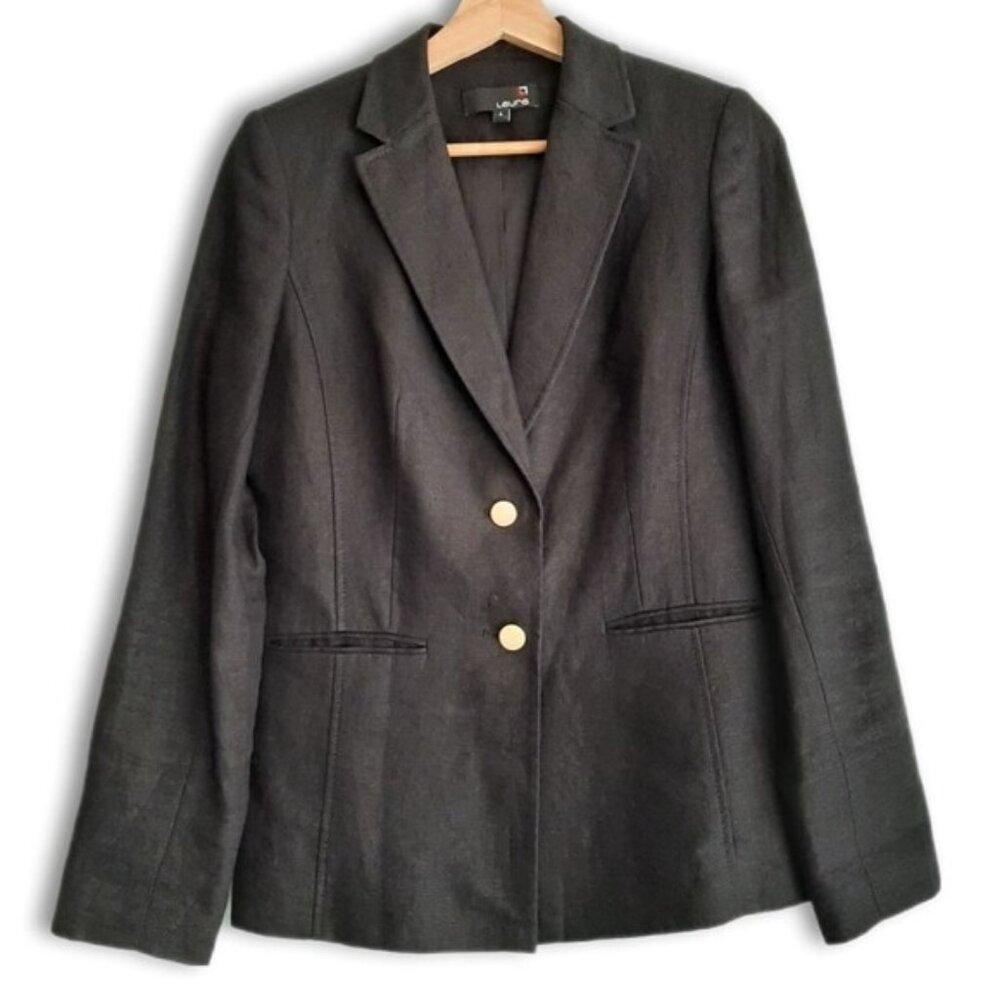 LAURA / 100% Linen Fabric Classic Blazer Jacket Button Front Neutral Black Sz 4